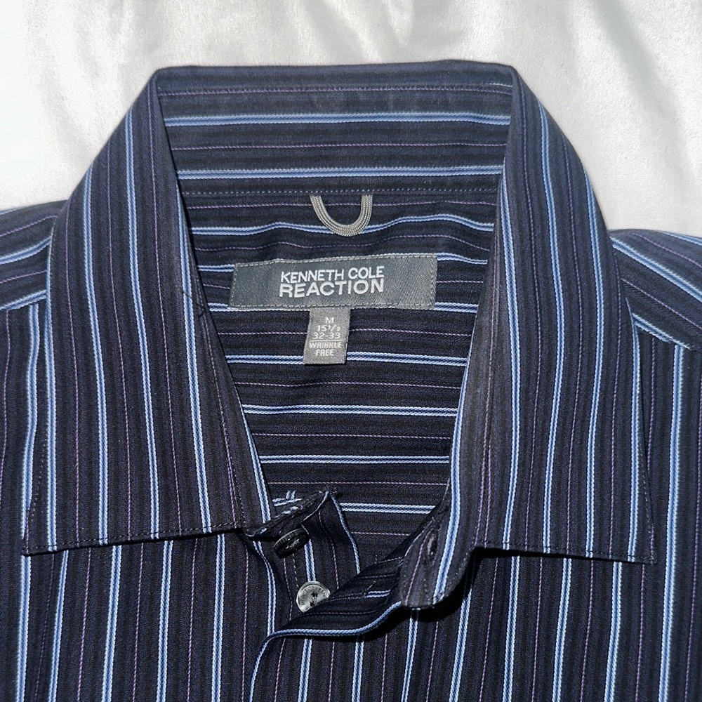 Kenneth Cole Reaction Men's Dark Shirt with Light Blue Stripes